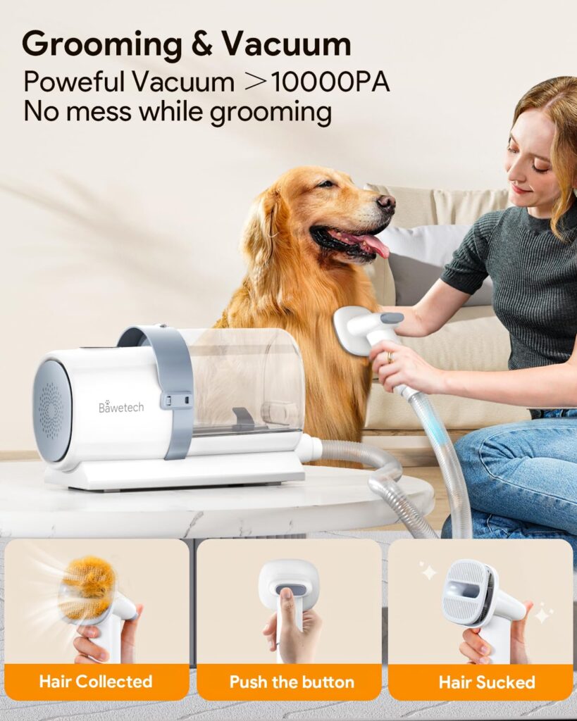 Bawetech Dog Clipper Grooming Kit and Vacuum, Suction 99% Pet Hair, 2.5L Large Capacity Dust Cup, 5 Pet Grooming Tools, Low Noise Dog Hair Remover Pet Grooming Supplies for Dogs Cats
