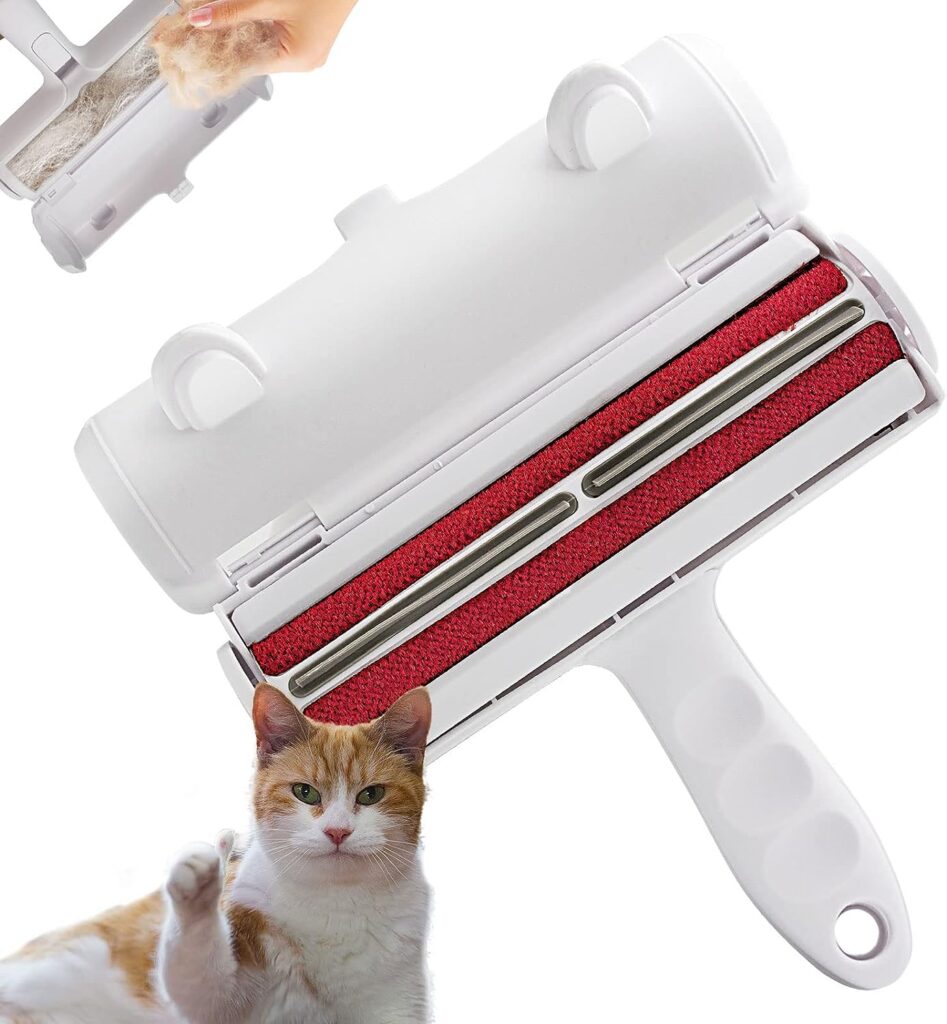 Cincofelia Pet Hair Remover Roller Reuseable Dog Hair Remover for Furniture, Carpet, Couch, Car Seat, Red and white