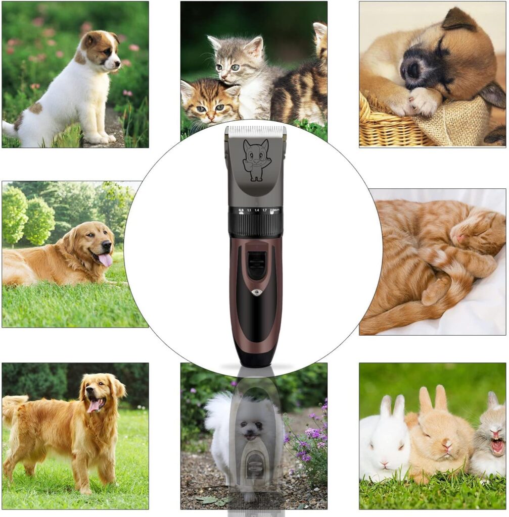 Dog Grooming Kit Clippers, Low Noise, Electric Quiet, Rechargeable, Cordless, Pet Hair Thick Coats Clippers Trimmers Set, Suitable for Dogs, Cats, and Other Pets (Gold)
