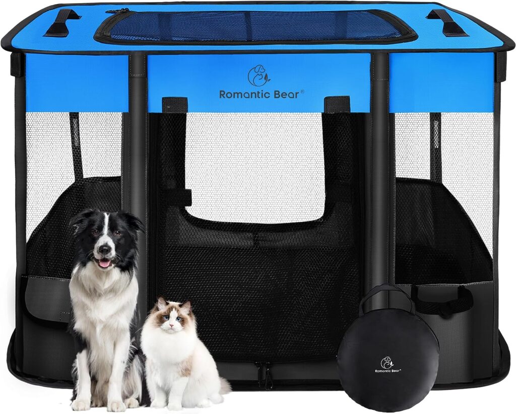 Dog Playpen,Pet Playpen, Foldable Dog Cat Playpens,Portable Exercise Kennel Tent, Water-Resistant Removable Shade Cover, Indoor Outdoor Travel Camping Use for Small Animals + Free Carrying Case