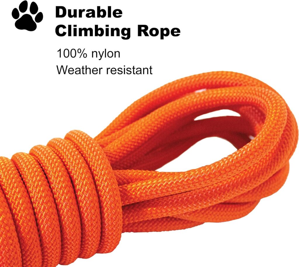 Downtown Pet Supply - Heavy-Duty Corded Dog Leash - Corded Climbing Rope Dog Leash - Recall  Obedience Dog Training Tools - Strong Dog Leash - 30 ft - Orange Dog Leash