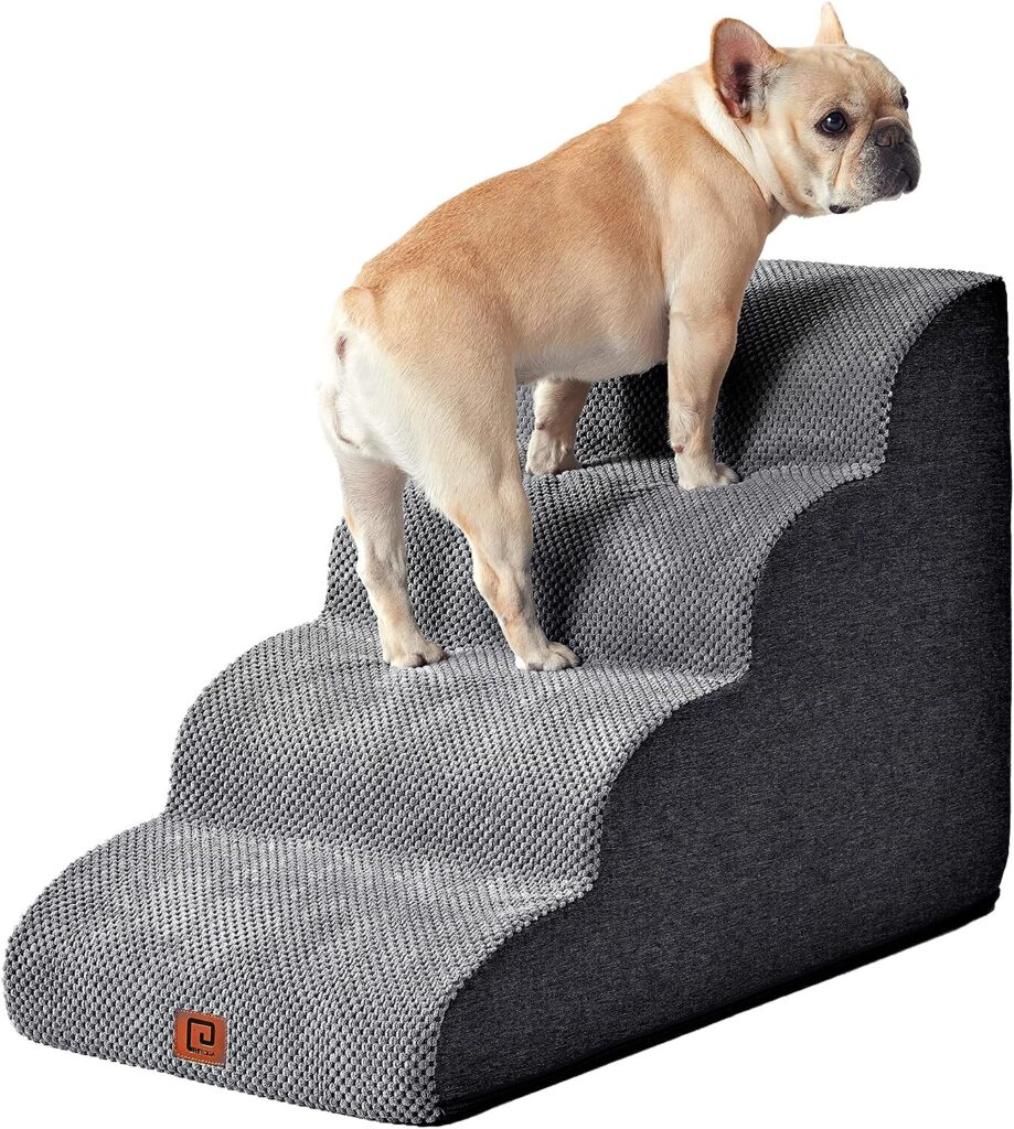 EHEYCIGA Dog Stairs for High Beds, 4-Step Dog Steps for Couch, Pet Stairs for Small Dogs and Cats, High Bed Climbing, Non-Slip Balanced Dog Indoor Step, Grey, 2/3/4/5 Steps