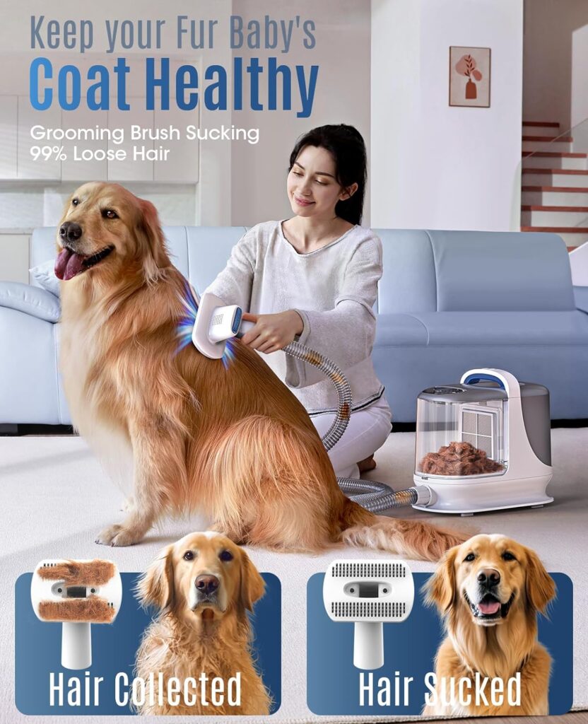 oneisall Dog Grooming Vacuum/13Kpa Low Noise Pet Grooming Vacuum /3L Large Dust Bin Dog Vacuum for Shedding Grooming/Dog Grooming Kit Including 6 Tools for Dhedding Thick Coats and Home Cleanning