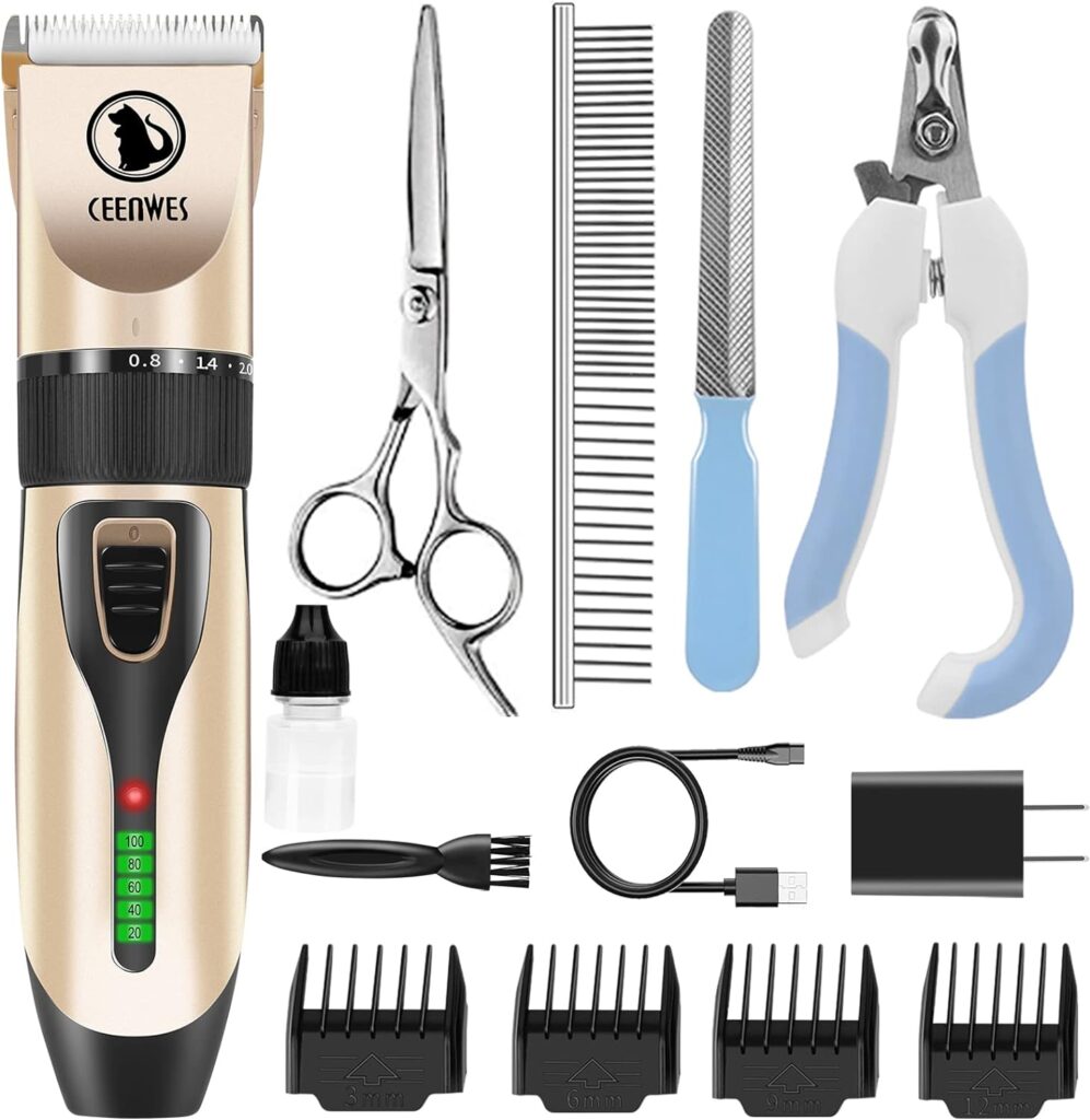 Ceenwes Cordless Pet Grooming Clippers Professional Pet Hair Clippers Detachable Blade with 4 Comb Guides for Small Medium  Large Dogs Horese Cats and Other House Animals Pet Grooming Kit