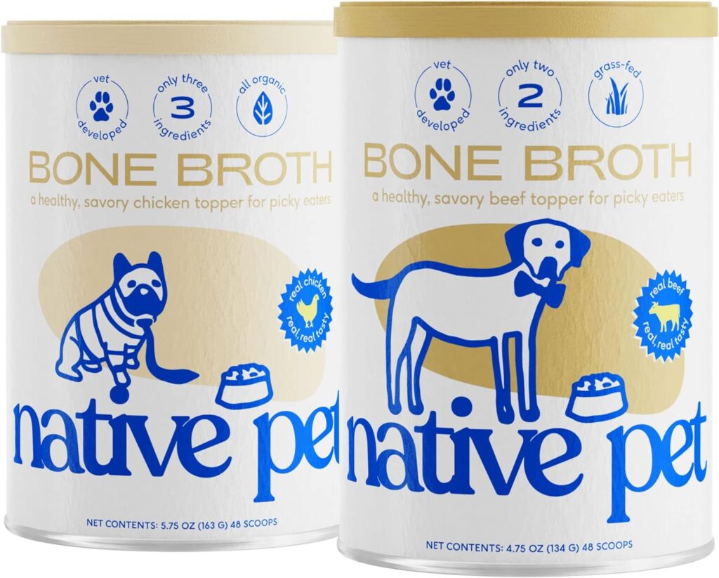 Native Pet, Dogs  Cat Broth Bundle | Chicken  Beef Flavored | Dog Food Topper for Picky Eater | Dog Gravy  Dog Bone Broth Powder